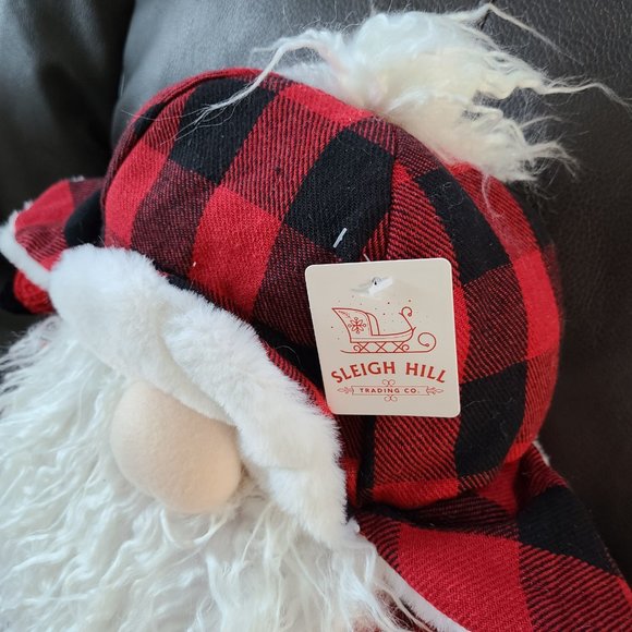 No Eyes Sitting Gnome Wearing Red and Black Cap With Ear Flaps, New - Picture 2 of 3